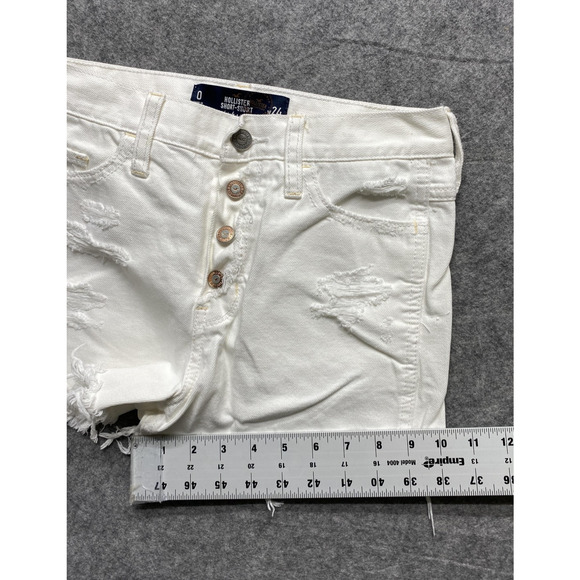 Hollister Shorts Womens 0 24 White High Rise Short-Short Distressed Denim Cutoff - Picture 7 of 11